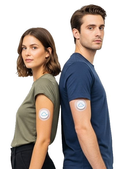 Two people back to back wearing NIU sleep biosensors cropped
